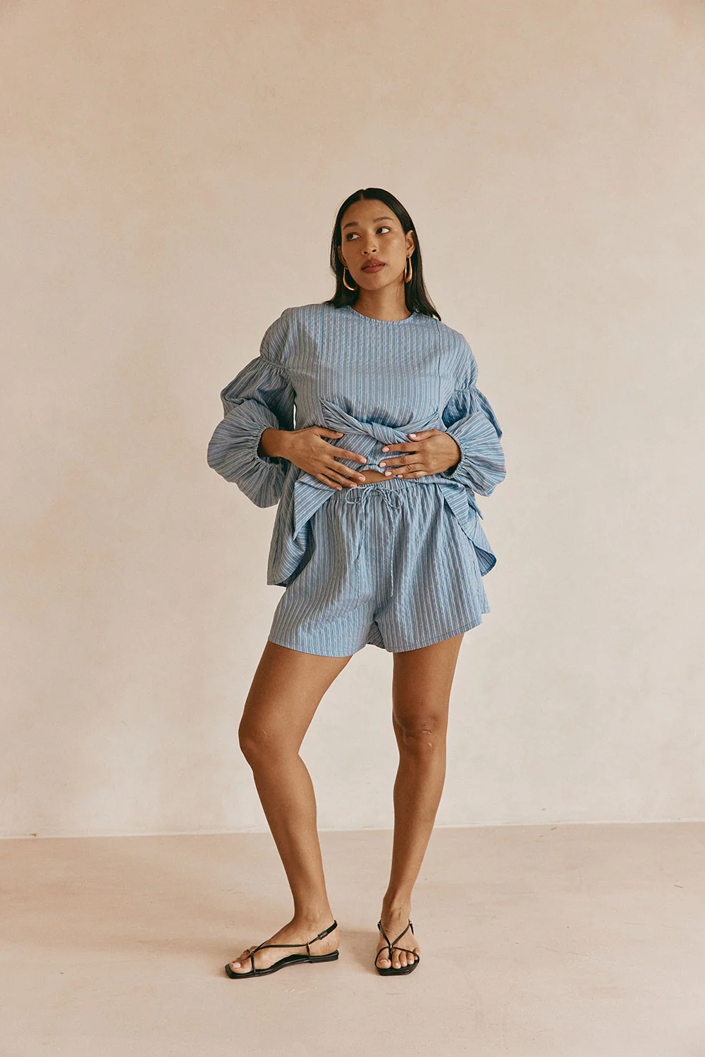 SAMPLE-Hailey Shorts - Blue Stripe - Image 4