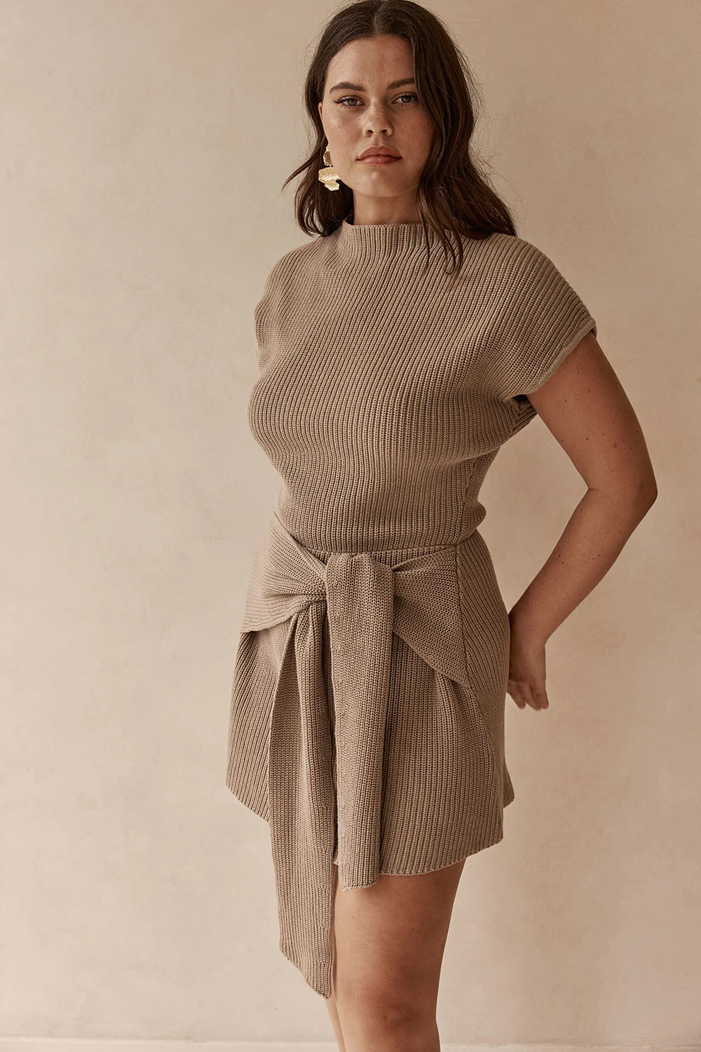 SAMPLE-Lovina Dress - Tan - Image 5