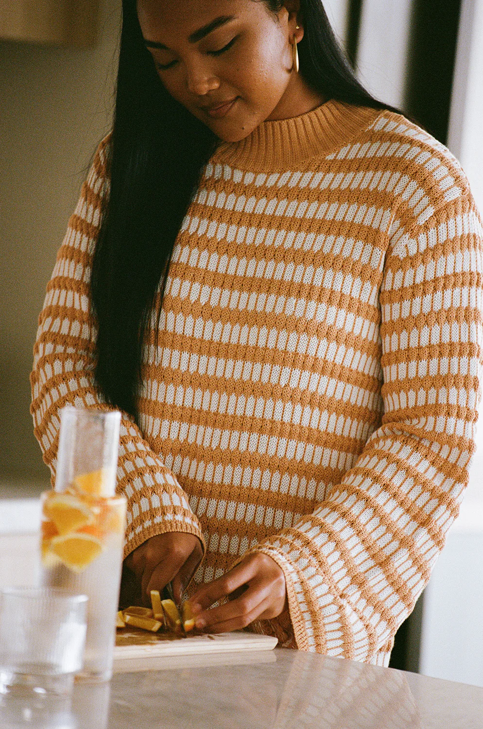 SAMPLE-Morela Knit Dress - Honey Stripe