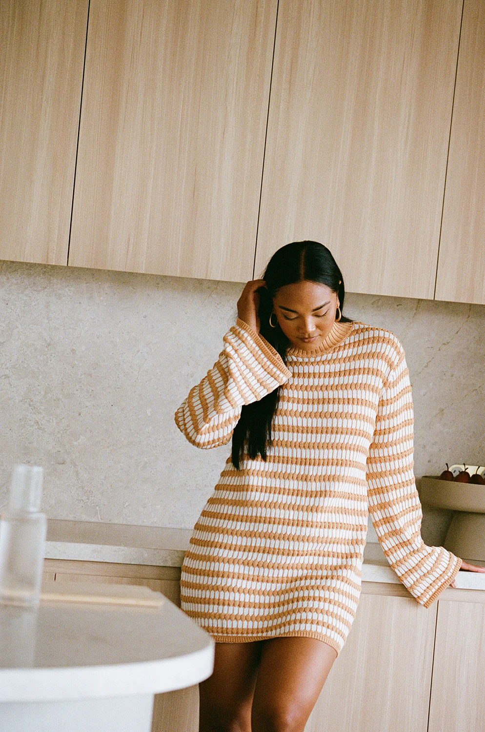 SAMPLE-Morela Knit Dress - Honey Stripe - Image 3