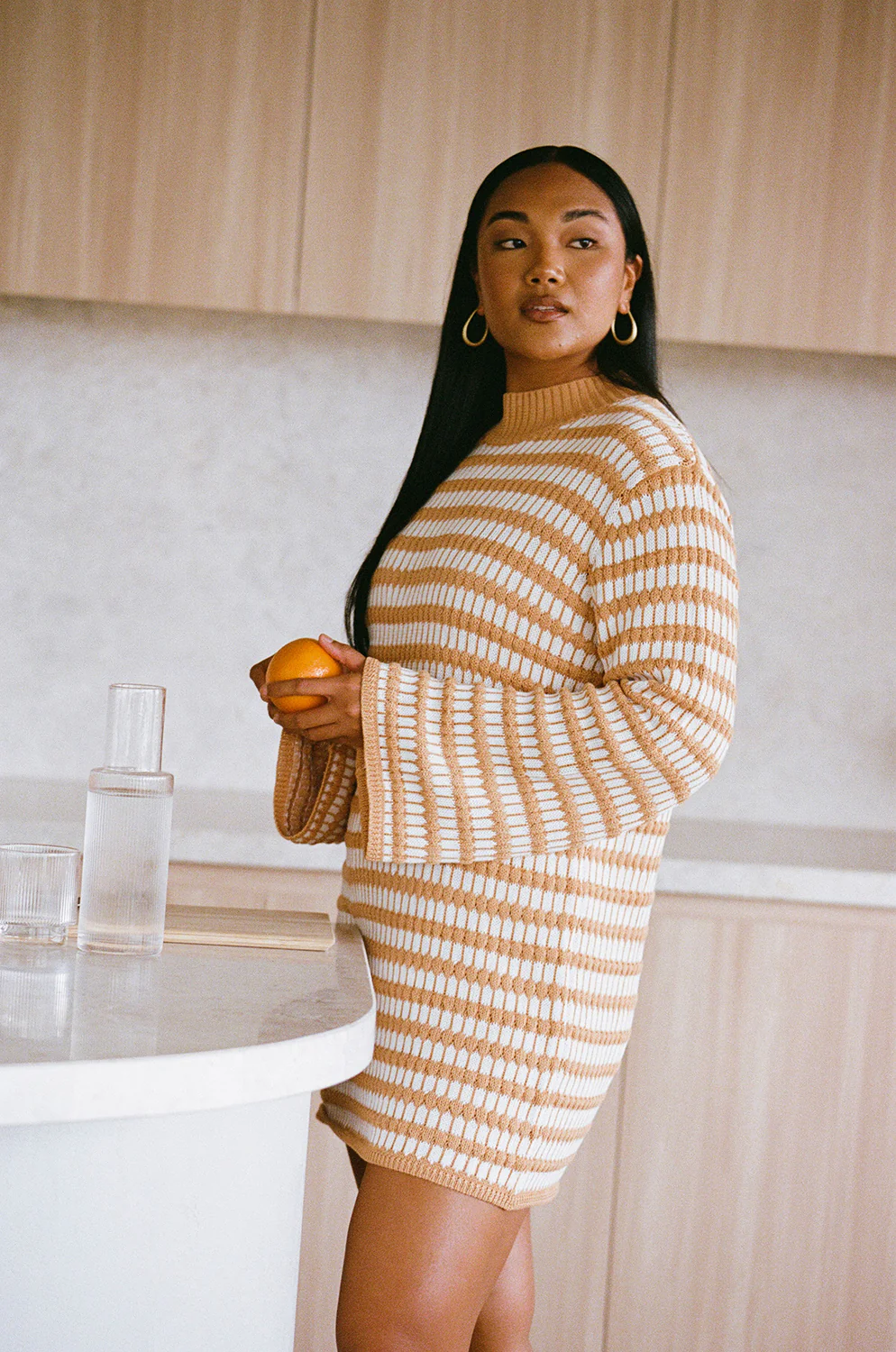 SAMPLE-Morela Knit Dress - Honey Stripe - Image 6